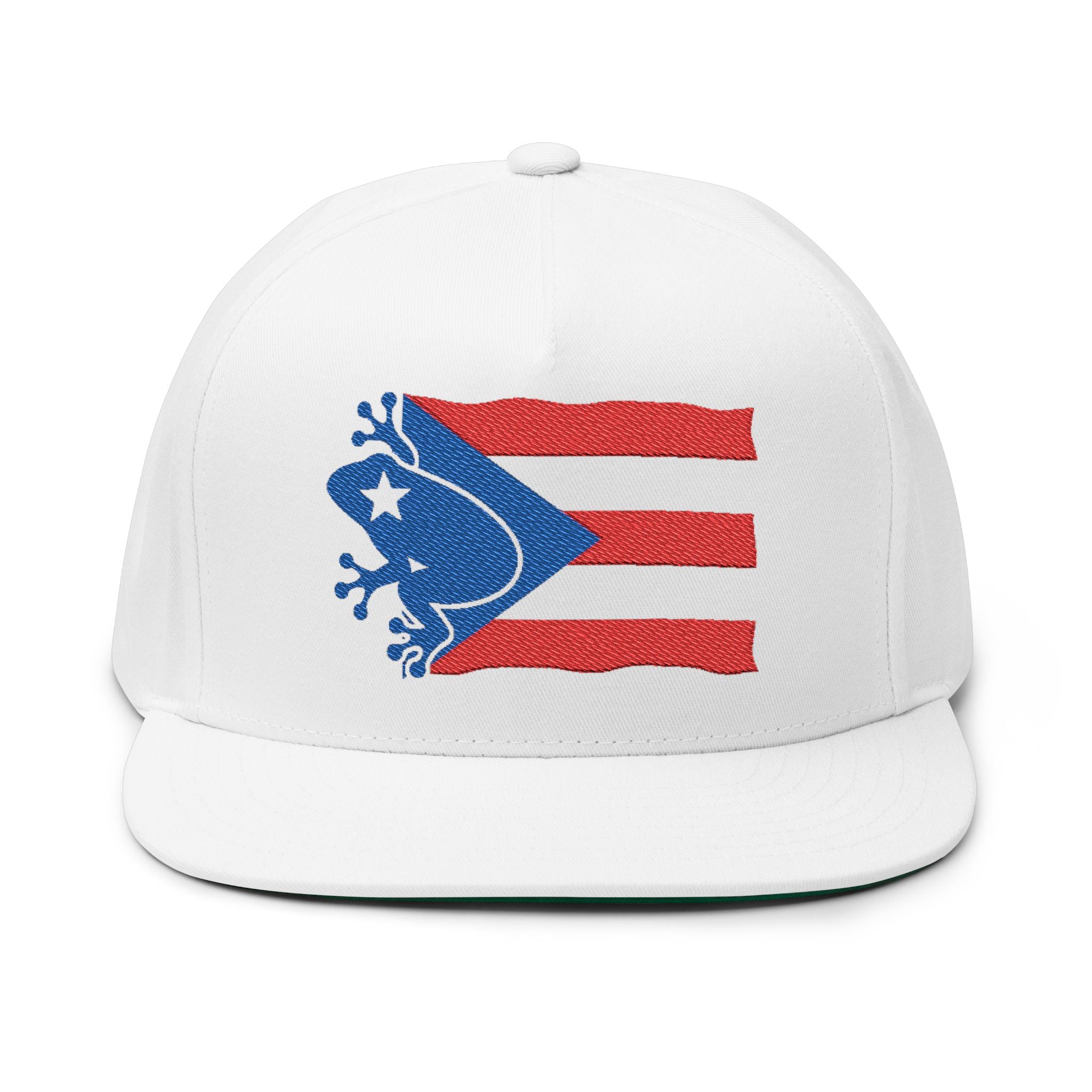 Flat Bill Cap — Puerto Rico Frog Flag Embroidered Snapback