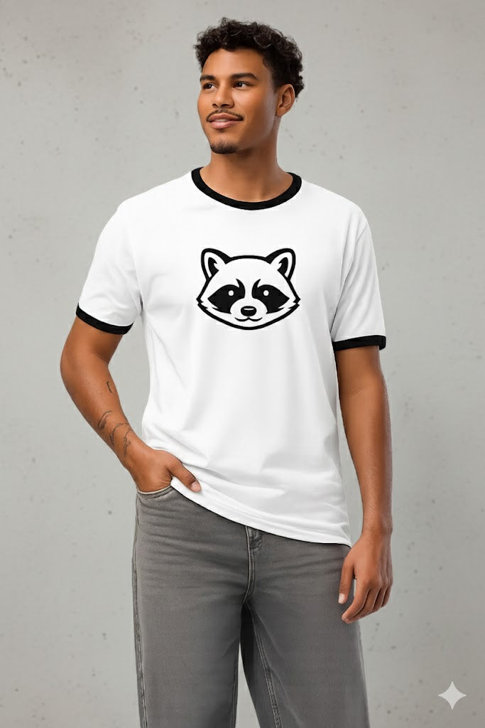 Minimal Raccoon Face Ringer T-Shirt | Unisex Retro Graphic Tee